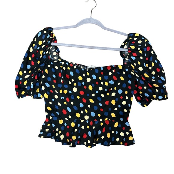 Reformation Black Blouse with Colorful Polka Dots - Picture 4 of 10